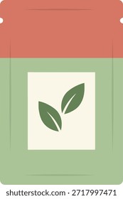 A clean flat vector illustration of a sustainable standing pouch sachet with a leaf logo label. Perfect for organic product mockups, tea packaging, and wellness brand identity.
