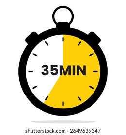 Clean flat vector stopwatch displaying a 35‑minute countdown segment. Great for study sessions, workout timers, time management visuals.