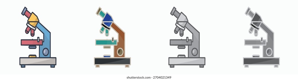 Uma ilustração de microscópio de design plano limpo representando ciência, biologia e pesquisa de laboratório. Várias variações de estilo disponíveis.