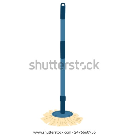 Clean floor mop with stick handle. Cleaning tool, washing rag, dust wiper, brush on pole. Housework, housecleaning item icon. Flat graphic vector illustration isolated on white background