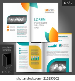 Clean floral vector brochure template design with blue and orange leaves