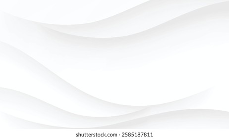 Clean, flowing white wave background.  Modern and minimalist backdrop with smooth, curved lines create a sense of movement and elegance.