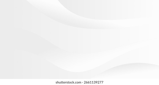 Sauber, fließend weißer Wellenhintergrund.  Moderne und minimalistische Kulisse mit glatten, geschwungenen Linien schaffen ein Gefühl von Bewegung und Eleganz.