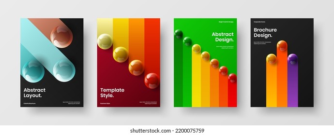 Clean flyer A4 vector design layout bundle. Amazing 3D balls leaflet concept collection.