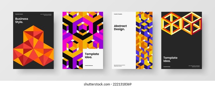 Clean flyer A4 vector design layout collection. Colorful mosaic shapes front page illustration composition.