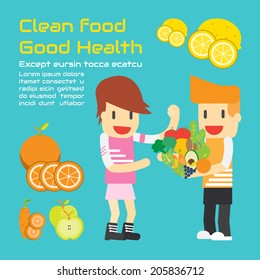 Clean Food Good health ,Vector cartoon business