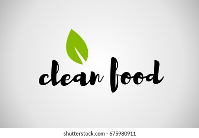 clean food text green leaf black white logo vector creative company icon design template color colorful black background handwritten handwriting