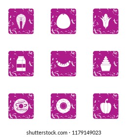Clean foodstuff icons set. Grunge set of 9 clean foodstuff vector icons for web isolated on white background
