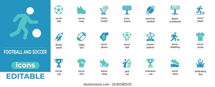 Clean football icons for soccer, sports apps, games, and fan designs