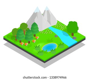 Clean forest concept banner. Isometric banner of clean forest vector concept for web, giftcard and postcard