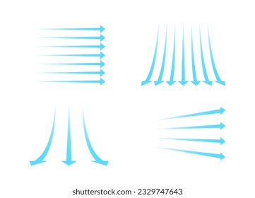 Clean fresh air flow wind vector blue direction icon. Transparent air arrow flow climate set