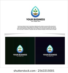 clean and fresh logo showcasing a single water droplet containing a sprouting plant, for you Business