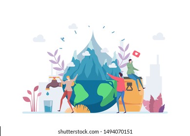 Clean Fresh Mountain Water Vector Illustration Concept Showing a natural clean fresh hygine water source from mountain area, Suitable for landing page, ui, web, App intro card, editorial, flyer