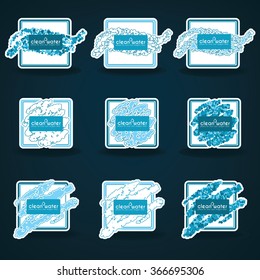 clean and fresh water, labels, tags, stickers and etiquettes vector collection