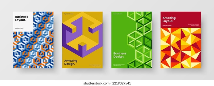 Clean front page A4 vector design layout collection. Trendy geometric shapes flyer illustration composition.