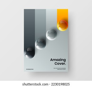 Clean front page A4 vector design layout. Creative 3D balls journal cover concept.