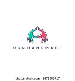 clean, fun, modern Hands logo design forming ceramics or clay bowl or bottle vector icon illustration inspiration for handmade craft, etc