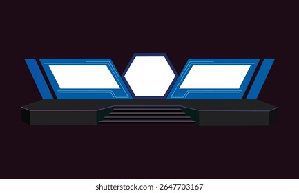 A clean, functional 2d stage setup designed for business conferences and corporate presentations. It highlights speakers, supports visual content, and maintains a sharp, professional look.
