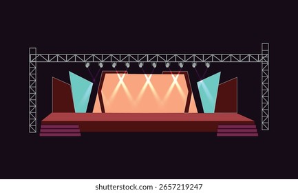 A clean, functional 2d stage setup designed for business conferences and corporate presentations. It highlights speakers, supports visual content, and maintains a sharp, professional look.