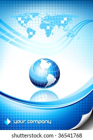 Clean futuristic vector design template with earth globe and map