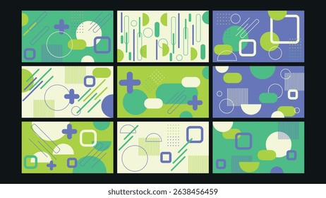 Clean geometric background in neon green and pastel tones with abstract shapes. Trendy minimal design suitable for modern branding and tech themes.