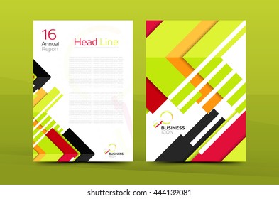 Clean geometric design annual report cover, leaflet business cover page, brochure flyer layout, abstract presentation background poster, A4 size