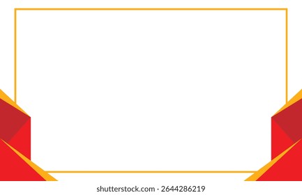 Clean geometric frame with red, orange, and gold corner accents on a white background. Ideal for certificates, banners, event invitations, or presentation headers in modern graphic designs.