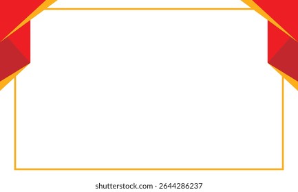 Clean geometric frame with red, orange, and gold corner accents on a white background. Ideal for certificates, banners, event invitations, or presentation headers in modern graphic designs.