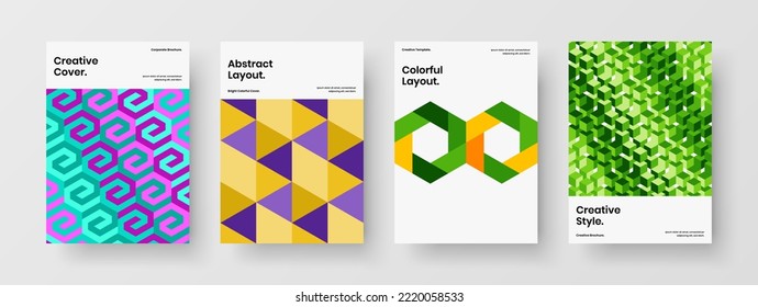 Limpiar la colección de plantillas de folletos de hexágonos geométricos. Conjunto de diseño del vector del folleto descriptivo.