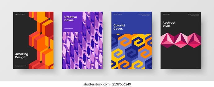 Limpiar el paquete de plantillas de identidad de empresa de hexágonos geométricos. Increíble conjunto de ilustraciones vectoriales de diseño de portada de catálogo.