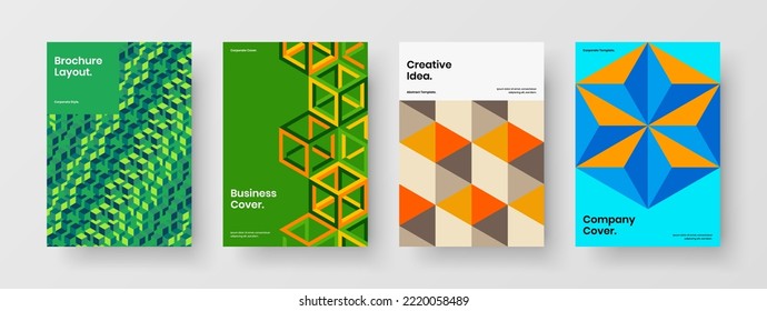 Reinigen Sie das Paket mit geometrischen Hexagonen-Plazentaschildern. Vivid Präsentation A4 Design Vektor Layout Zusammensetzung.
