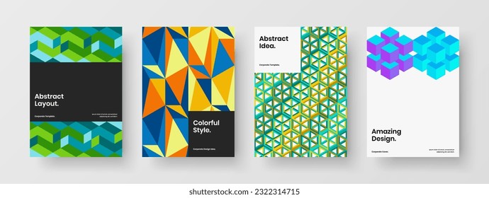 Reinigen Sie geometrische Sechseck-Präsentationsgrafik-Set. Einfache Kollektion von Corporate Cover A4-Vektordesign-Konzepten.