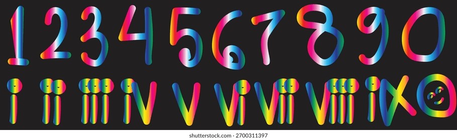 A clean, geometric line art design featuring abstract shapes and patterns, rendered in a vibrant CMYK color palette with grayscale and black elements.