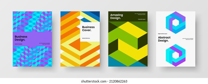Clean geometric pattern brochure concept set. Simple company identity design vector illustration composition.