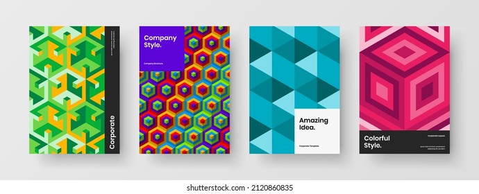 Clean geometric pattern handbill layout composition. Fresh poster A4 design vector template collection.