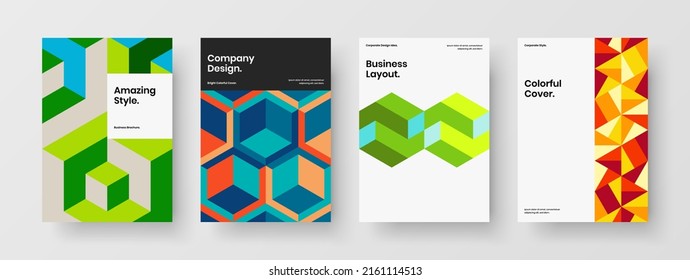Clean geometric pattern postcard illustration bundle. Creative poster design vector template composition.