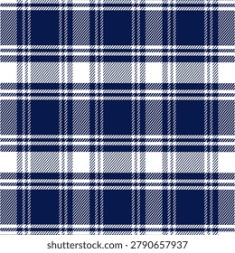 A clean geometric plaid pattern featuring navy blue and white diagonal stripes arranged in a grid layout