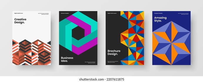 Clean geometric shapes banner template composition. Colorful corporate cover A4 vector design layout collection.