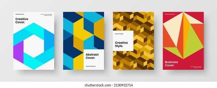 Clean geometric shapes company identity template collection. Modern annual report design vector illustration set.