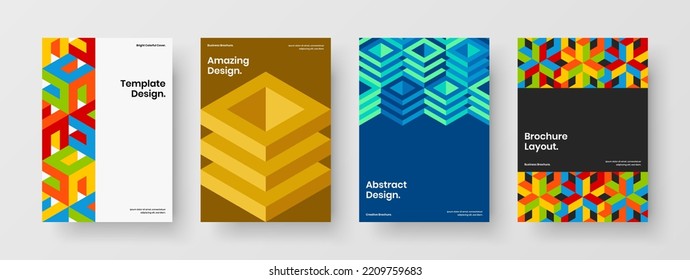 Clean geometric shapes corporate identity template bundle. Unique company brochure A4 vector design layout collection.