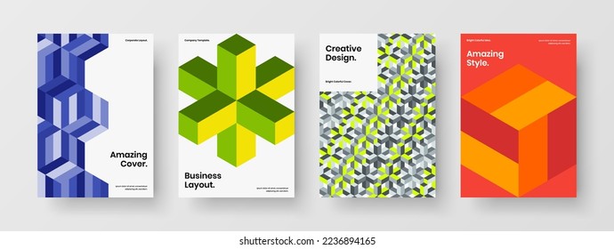 Clean geometric shapes flyer template composition. Amazing annual report A4 vector design concept bundle.