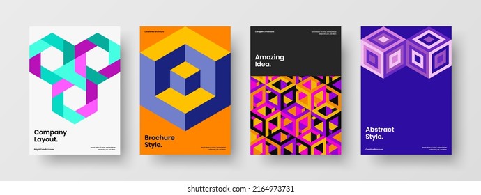 Limpiar la colección de ilustraciones del folleto con formas geométricas. Paquete de diseño vectorial de página principal A4 multicolor.