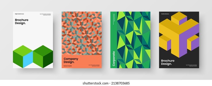 Clean geometric shapes postcard template collection. Minimalistic front page design vector layout bundle.