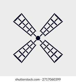 A clean, geometric silhouette of four windmill sails in black. Ideal for Dutch-themed logos, nautical icons, or folk art graphic design elements. Vector
