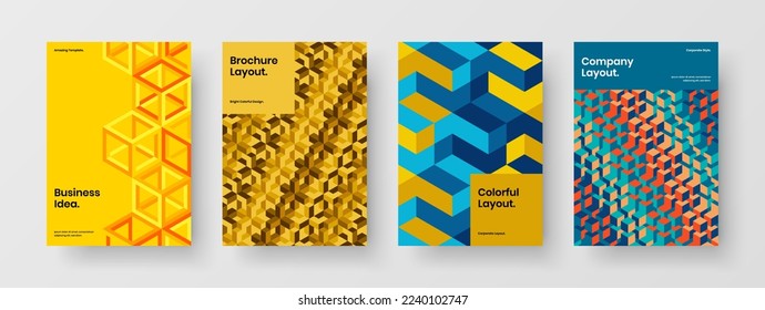 Clean geometric tiles booklet illustration collection. Simple annual report design vector layout bundle.