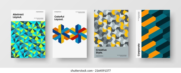 Das Paket mit dem Konzept der geometrischen Fliesen ist sauber. Frische Präsentation A4 Vektorgrafik Set.