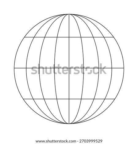 Clean geometric wireframe globe with latitude and longitude lines, ideal for maps, global concepts, technology, connection, and educational graphics.