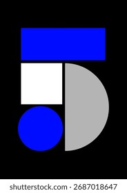 Composición geométrica limpia que combina negro, blanco y azul para crear arte digital equilibrado