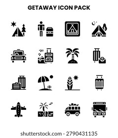 Clean Getaway icon set with  Glyph icons for UI projects.