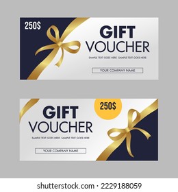 Clean gift voucher with golden ribbon design